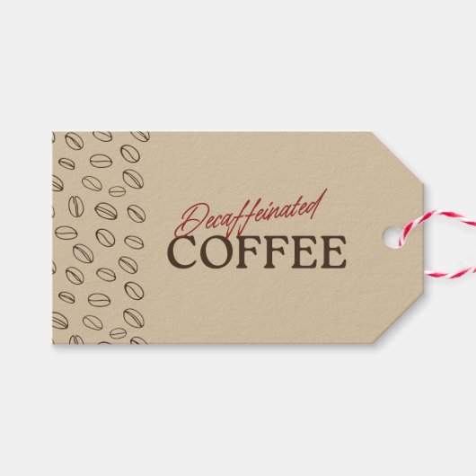 Decaffeinated Coffee Gift Tag – Retro Coffee Beans Cadeaulabel (Voorkant (Horizontaal))