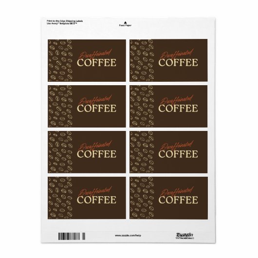 Decaffeinated Coffee Label – Retro Coffee Beans (Full Sheet)