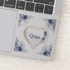 Decal 3 x 3 inch Blue Floral Q-tips Sticker
