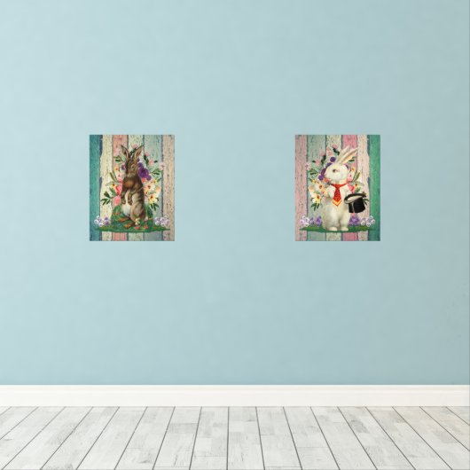  Decal Style paasbunnies Flowers Muurkunst Sets (Houten vloer)