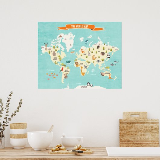 Decale Kinderen van de Wereldkaart van het poster  (Keuken)