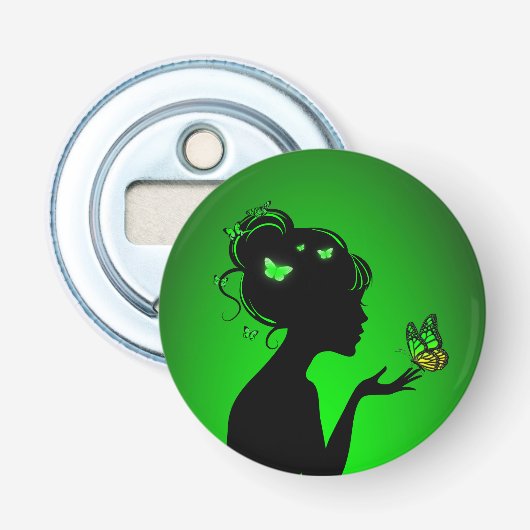 Decapsulator De vrouw groene vlinders Button Flesopener (Voorkant)