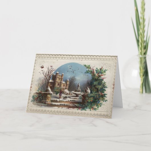 December 1872: De tuinman verzamelt hulst Feestdagen Kaart (Voorkant)