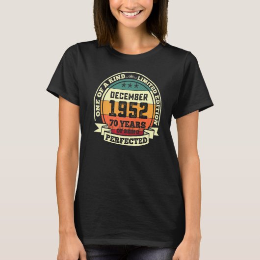 December 1952 70e verjaardag 70 jaar per t-shirt (Voorkant)