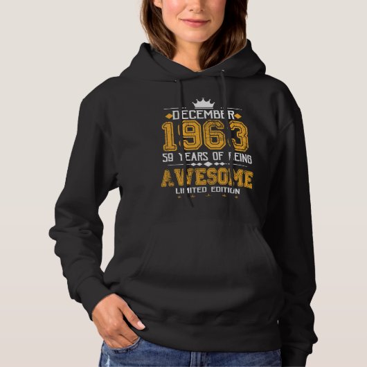 december 1963 59 jaar Geweldige Hoodie (Voorkant)