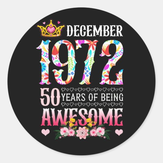 December 1972 50e verjaardag 50 jaar Geweldige Flo Ronde Sticker (Voorkant)