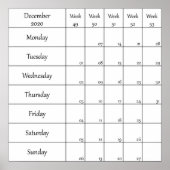 December 2020 plannerkalender met weeknummer poster (Voorkant)