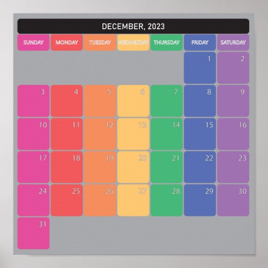 December 2023 planner kalender kleur dagen poster (Voorkant)