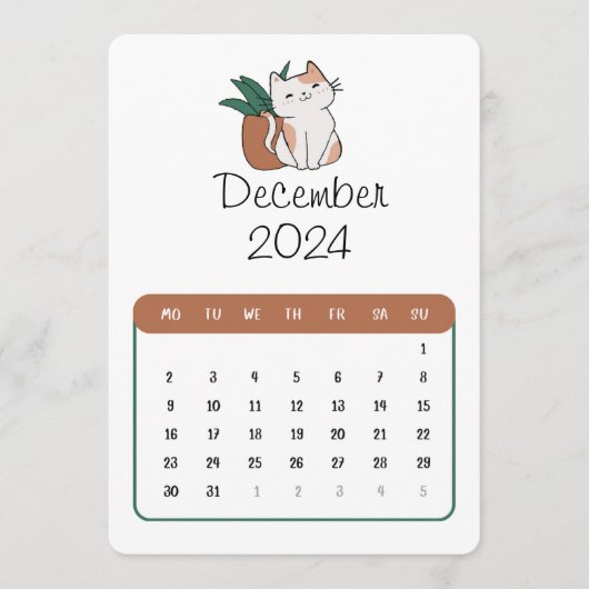 December 2024 Stand Alone Kat en Plant Kalender Menu (Voorkant)