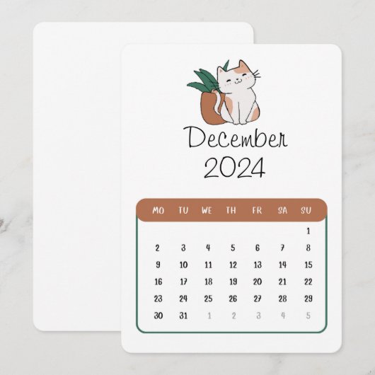 December 2024 Stand Alone Kat en Plant Kalender Menu (Voorkant / Achterkant)