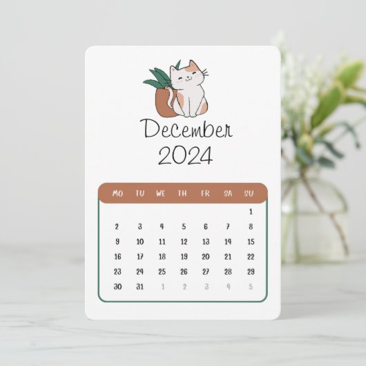 December 2024 Stand Alone Kat en Plant Kalender Menu (Staand voorkant)