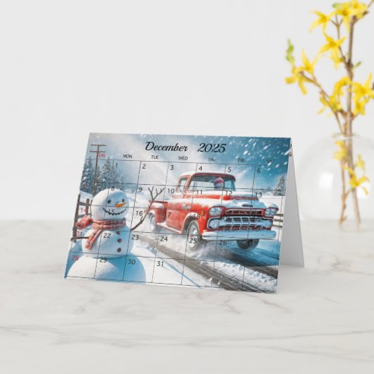 December 2025 Kerstmaand Kaart (Gele Bloem)