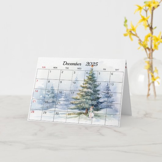 December 2025 Kerstmaand Kaart (Gele Bloem)