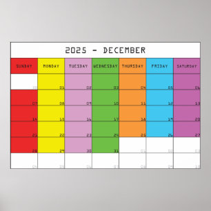 December 2025 kleurdagen kalender planer poster
