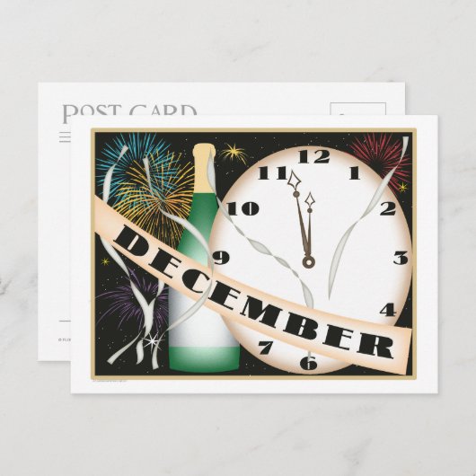 December Art Deco Champagne en Fireworks Briefkaart (Voorkant / Achterkant)