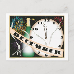December Art Deco Champagne en Fireworks Briefkaart