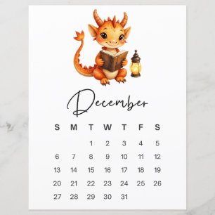 December Baby Dragon Kunstprint Whimsische Kalende
