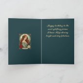 December Birthday Holly Berries And Poinsettia Kaart (Binnen)