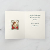 December Birthday Holly Berries And Red Poinsettia Kaart (Binnen)