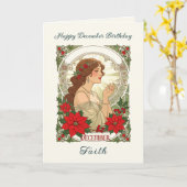 December Birthday Holly Berries And Red Poinsettia Kaart (Gele Bloem)