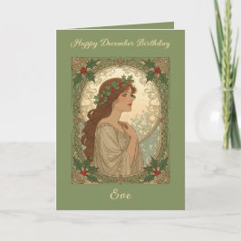 December Birthday Holly Berries Art Nouveau Style Kaart