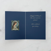 December Birthday Holly Berries Winter Blue Kaart (Binnen)