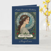 December Birthday Holly Berries Winter Blue Kaart (Gele Bloem)
