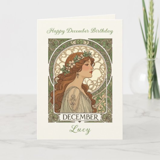 December Birthday Narcissus Art Nouveau Style Kaart (Voorkant)
