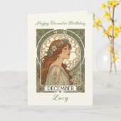 December Birthday Narcissus Art Nouveau Style Kaart (Gele Bloem)