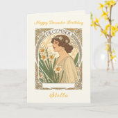 December Birthday Narcissus Illustration Art Nouve Kaart (Gele Bloem)
