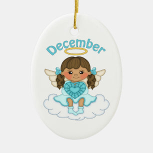 December Birthstone Angel Brunette Keramisch Ornament