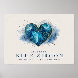 December Blauwe Zirkoon Hart Geboortesteen Mooie B Poster