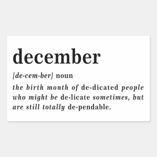 December Definitie Verjaardag Rechthoekige Sticker (Voorkant)
