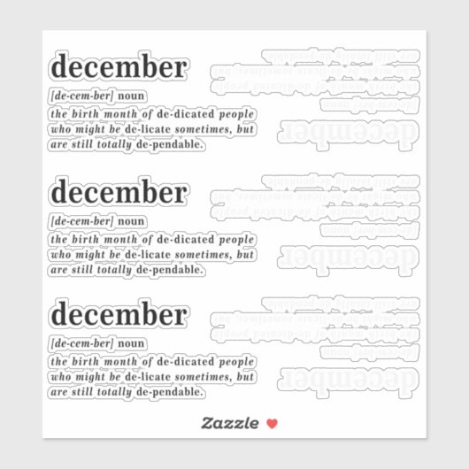 December Definitie Verjaardag Sticker (Vel)