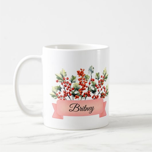 December Geboorte Holly Bloem Gepersonaliseerd Koffiemok (Links)