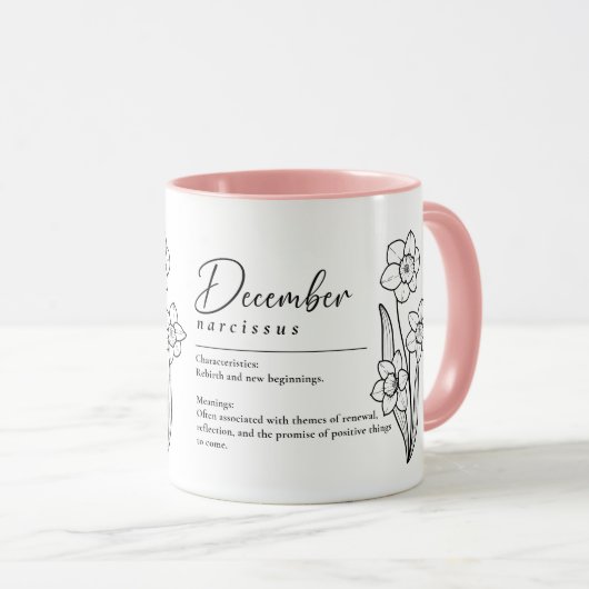 December Geboorte Maand Bloem Narcissus Minimalist Mok (Voorkant rechts)