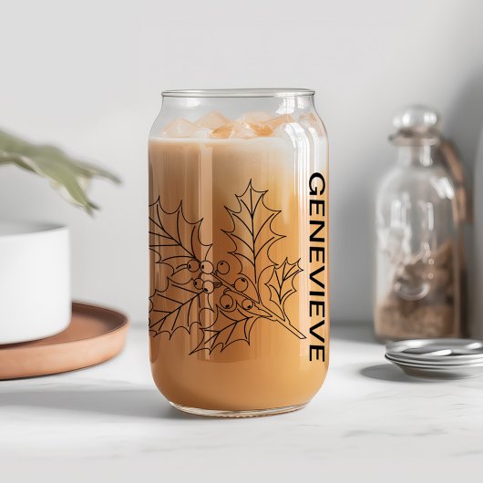 December Geboortebloem Holly met aangepaste naam Blikvorm Glas