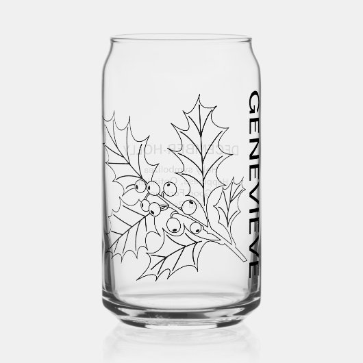 December Geboortebloem Holly met aangepaste naam Blikvorm Glas (Voorkant)