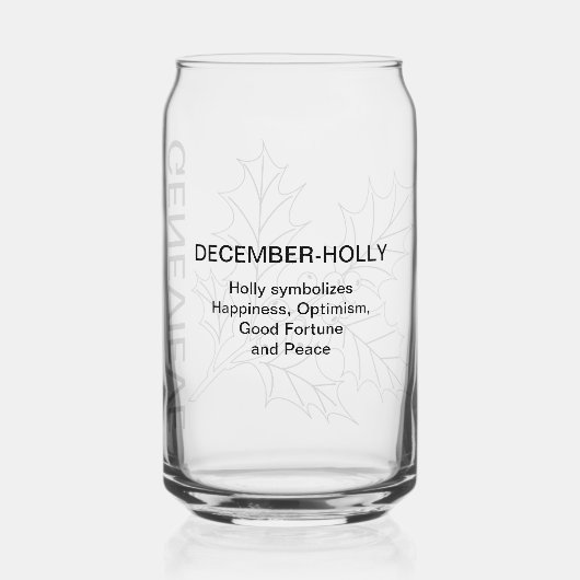December Geboortebloem Holly met aangepaste naam Blikvorm Glas (Achterkant)