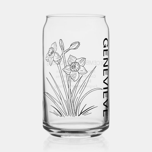 December Geboortebloem Narcissus met aangepaste na Blikvorm Glas (Voorkant)