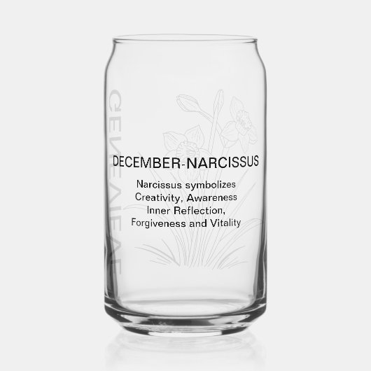 December Geboortebloem Narcissus met aangepaste na Blikvorm Glas (Achterkant)