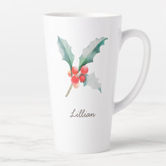 December Geboortemaand Bloem Holly Latte Mok (Rechts)