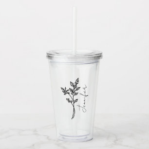 December Geboortemaand Bloem Holly Script Naam Acryl Drinkbeker