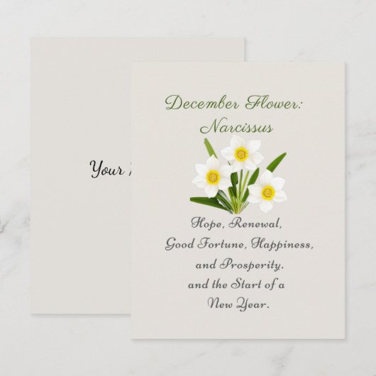 December Geboortemaand Bloem Narcissus Elegant (Voorkant / Achterkant)