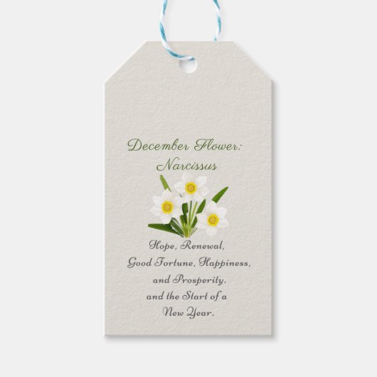 December Geboortemaand Bloem Narcissus Elegant Cadeaulabel (Voorkant)