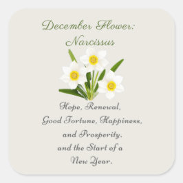 December Geboortemaand Bloem Narcissus Elegant Vierkante Sticker