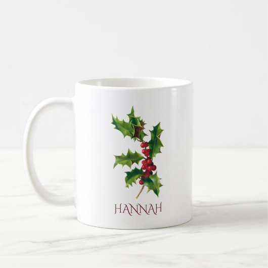 December Geboortemaand Bloem Rood en Groen Hulst Koffiemok (Links)