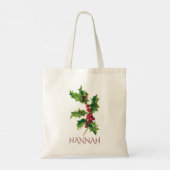 December Geboortemaand Bloem Rood en Groene Hulst Tote Bag (Achterkant)