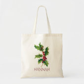 December Geboortemaand Bloem Rood en Groene Hulst Tote Bag (Voorkant)