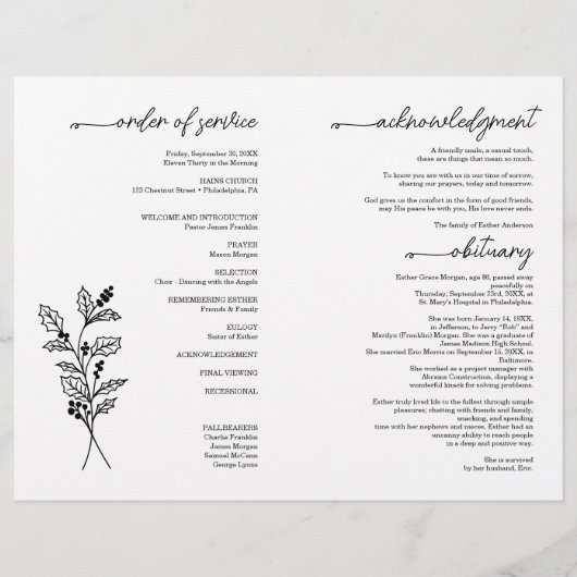 December Geboortemaand Bloemenbegrafenisprogramma Flyer (Achterkant)